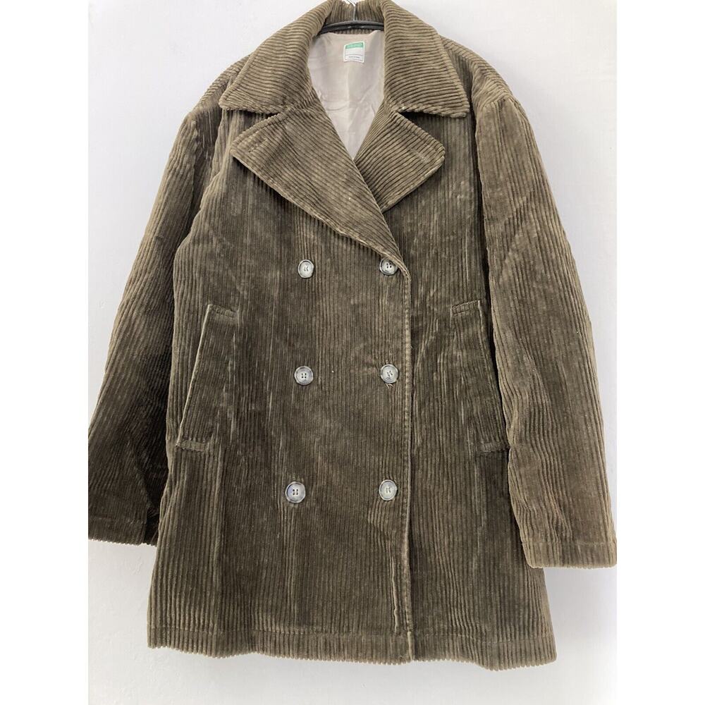 Vintage 90s United Colors of Benetton Brown Khaki Corduroy Coat Size 42 Italy